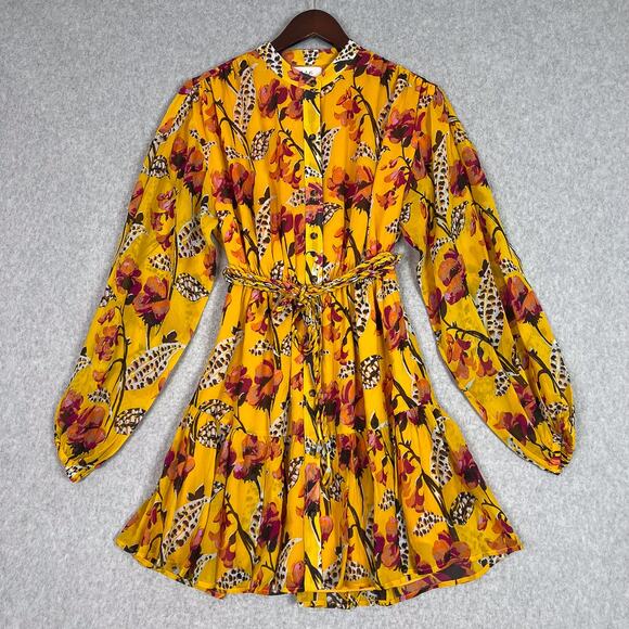 A.L.C. Yellow Floral Jen Silk Long Sleeve Mini Dress Size 0 - Picture 1 of 9